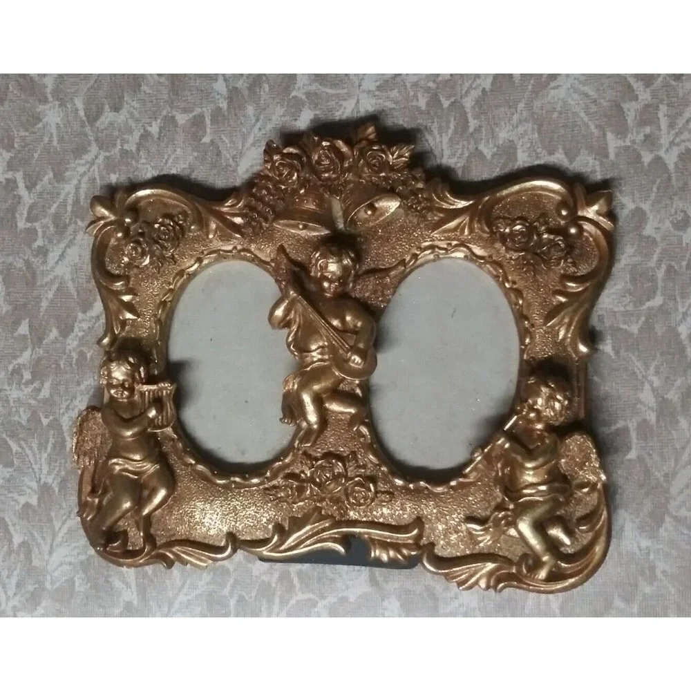 Gold gilt frame Ornate Cherubs Bells Roses Stunning 6.5